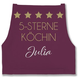 Geschenk mit Namen personalisiert by Shirtracer - Apron - Cooking Apron Women - 5 Stars Chef with Name - Gift Mum Grandma Sister Mother's Day Chef Hobby Chef Birthday, 1 eggplant
