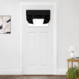 HOMEIDEAS Black Blackout Privacy French Door Window Curtains, 26 X 20 Inch Shades for Front Door, Thermal Insulated Tie Up Shades Window Coverings for Bedroom, 1 Panel