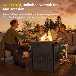 EAST OAK 52 Inch Fire Pit Table Cover for Outdoor Propane Fire Pit Table, 600D Heavy Duty Fabric, Waterproof, Dustproof, and All-Weather Resistant, Black, 52"L x 32"W x 25"H inch