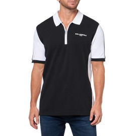 Karl Lagerfeld Paris Men's Color Blocking 1/4 Zip Collared Polo, Black