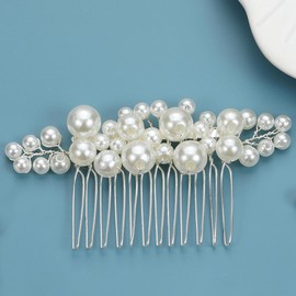 Silver Crystal Pearl Hair Combs Bride Wedding Hair Pieces Headpieces Bridal Rhinestone Hair Side Combs Clip Accessories for Women and Girls