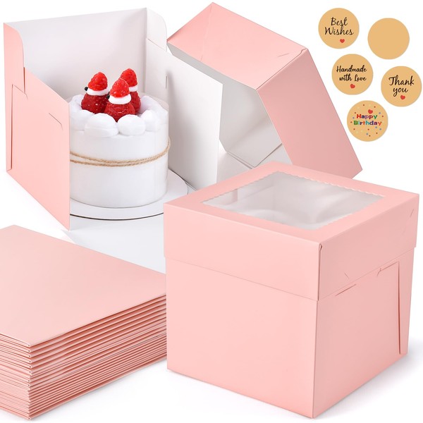 DOYIDE DOYIDE 12Pcs 6x6x6 Inches Small Cake Boxes, Pink Square