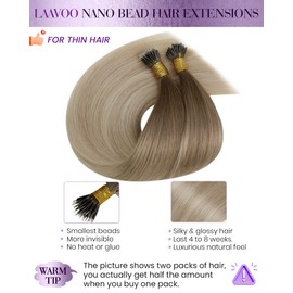 LaaVoo Nano Hair Extensions Real Human Hair Blonde 100s 100g 20 Inch Remy Straight Balayage Light Brown to Ash Blonde Nano Beads Hair Extensions Invisible Ring #8/18/60