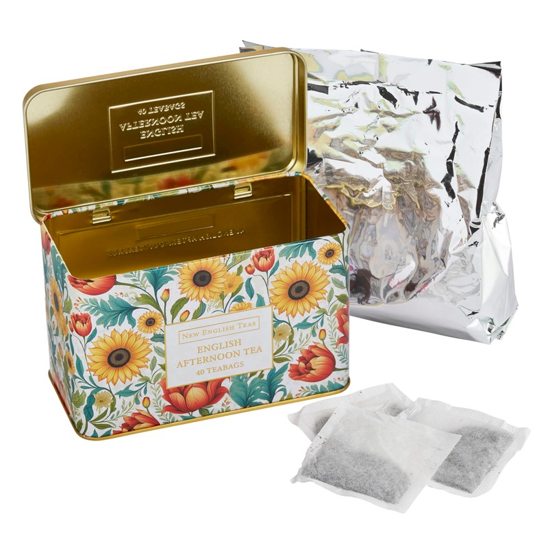 New English Teas Victorian Sunflower Tea Tin with 40 English
