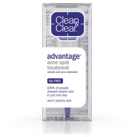 Clean & Clear Advantage Acne Spot Treatment, Oil Free Acne Treatment with Salicylic Acid, Witch Hazel, and BHA, Gel Pimple Cream for Adults and Teens, Witch Hazel & Salicylic Acid Medication,.75 oz