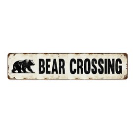 Bear Crossing Metal Sign - Funny Vintage Tin Sign for Yard, Garden, Farm - Beware of Bears Wall Decor, Gate Sign, 4x16 Inch