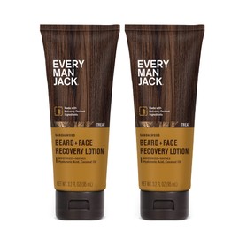 Every Man Jack Beard + Face Recovery Lotion - Moisturizes Relieves Dry Skin and Beard Itch - Light Sandalwood Scent - Made w/Naturally Derived Ingredients like Coconut Oil, and Witch Hazel - 95 mL
