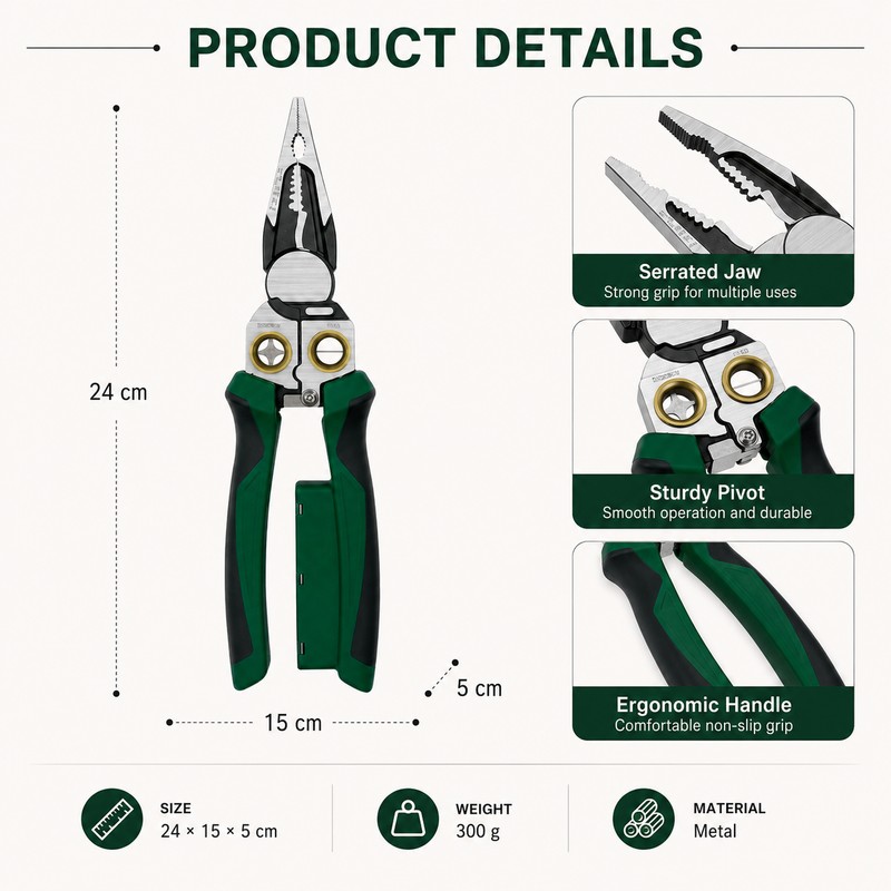 8-in-1 Electrician Pliers for Wire Work – Multi-Function Wire Stripper,