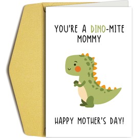 Oamiolek Funny Dinosaur Mother's Day Card for Mommy, Cute Dino Mothers Day Card from Kid, Happy Mother's Day Card for Her, You're A Dino-Mite Mommy