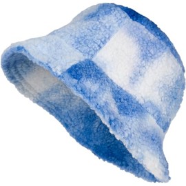 styleBREAKER 04025038 Women's Bucket Hat in Teddy Fur in Ombre Look, Warm Bucket Hat Autumn Winter Colour Gradient Pattern Colourful, blue-white