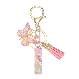PATIKIL Alphabet Initial Letter Keychain, Resin Cute Keychains with Tassel Butterfly Letter I Pendant Charm for Women Key Purse Handbag Bag Accessories, Pink