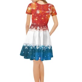 Xpyiqun Christmas Dresses for Women Snowman Short Sleeve Midi Dress Snowflake Xmas Party Costume A-line Dance Dresses Casual Sundress Swim Wear Cover Up Fall Outfits