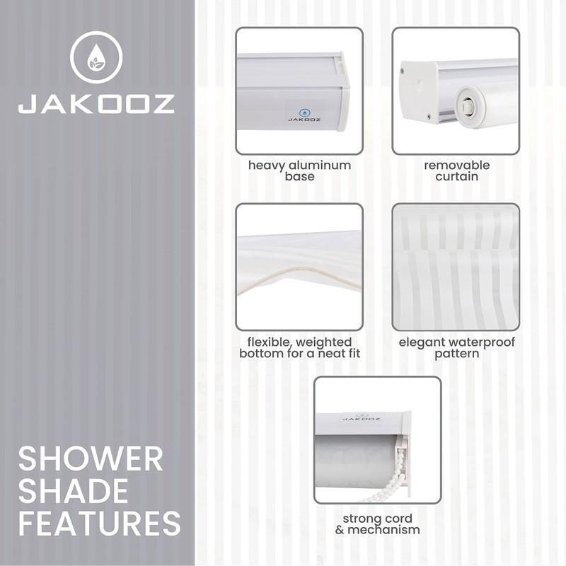 Jakooz Rollup Shower Curtain for Bathroom. Waterproof, 100% PEVA, Heavy