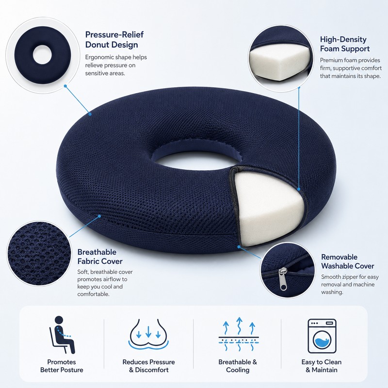 Donut Seat Cushion for Everyday Sitting Comfort – High-Density Foam