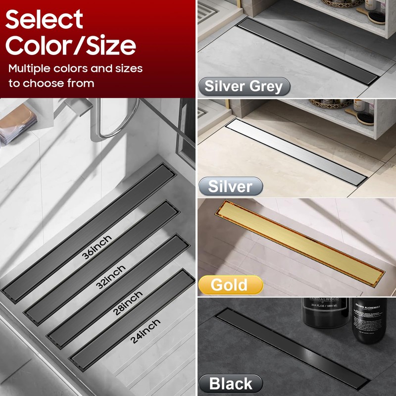 DLONE Linear Shower Drain | 28" AISI 304 Stainless Steel