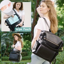 MOMINSIDE Diaper Bag Backpack, Convertible Hobo, Large Baby Bag with 14 Pockets, 6 Bottle Pouches, Wipes Pouch, Insulated Pockets (Black)