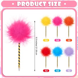 Sayglossy 12 Pcs Tree Pompom Pen Colorful Fluffy Ball Pens Cute Fuzzy Pom Pom Pens Gift for 100th Day of School Office, Rose, Orange, Yellow, Purple, Red, and Blue(Black and White)