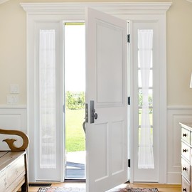 NICETOWN Sidelight French Door Sheer Curtains Set of 2 Panels for Kitchen Front Door Narrow Glass Door, 12 x 72 Inches with Tieback Semi Sheer Small Window Covering for Living Room, White