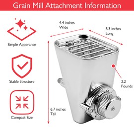 Wiselet Grain Mill Attachment for Kitchenaid Stand Mixer, 12 Gear Metal Flour Maker for Wheat, Oat, Buckwheat, Corn, Beans and Other Cereals, Included Brush and Screwdriver, Hand Wash Only
