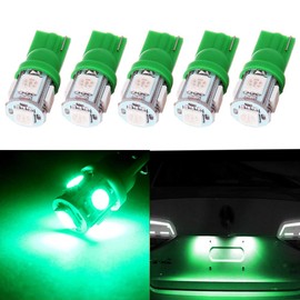 ECCPP License Plate Light 5x T10 LED Bulbs Wedge Green 5-SMD 5050Chipsets194 168 W5W 175 2825 161 LED Bulbs License Plate Lamp LED Light Bulbs
