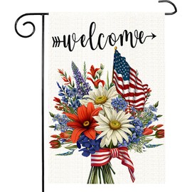 4th of July Patriotic Floral Garden Flag 12x18 Inch Double Sided Burlap Yard Flag Red Blue Memorial Day Independence Day Holiday Outside DecorationsHoliday Festivities Outside Small Independence Day Yard Decorations