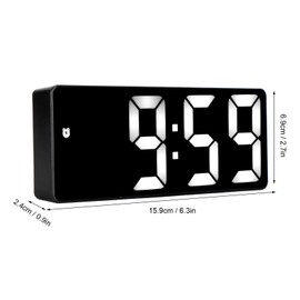 Suministros de Reloj Despertador con Espejo Recargable Reloj de Mesa Digital Espejo Despertador Suministros para el Hogar Dormitorio Oficina (Lámpara blanca superficie negra rectangular)