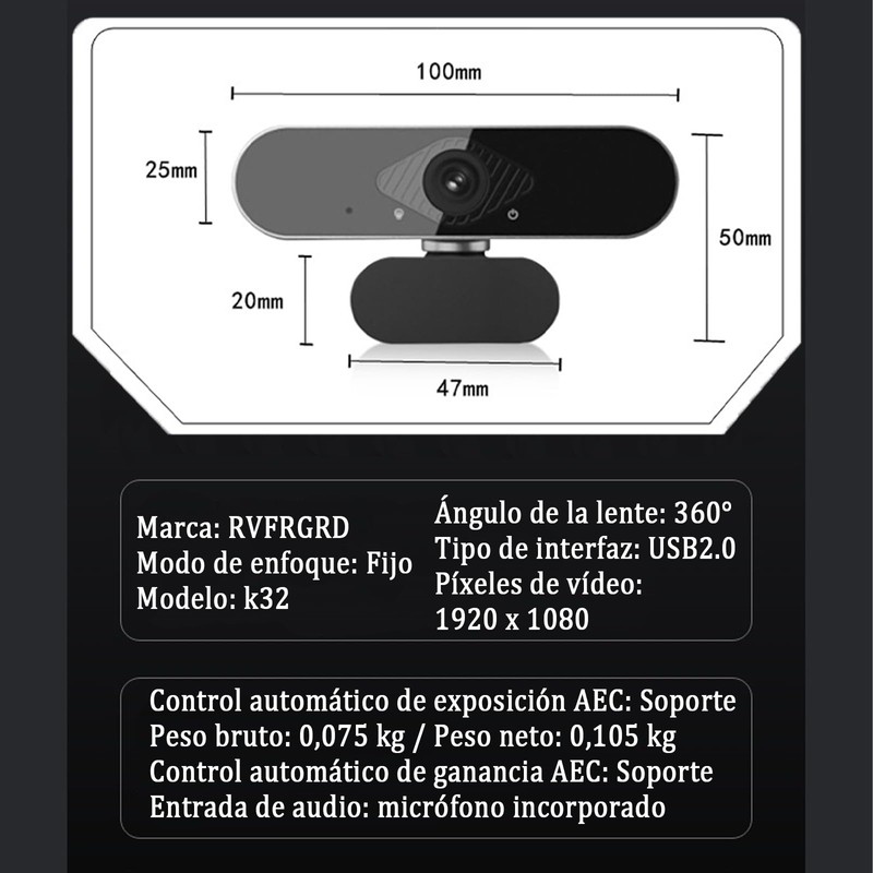 RVFRGRD Webcam, Cámara Web, cámara para computadora, Webcam con micrófono,