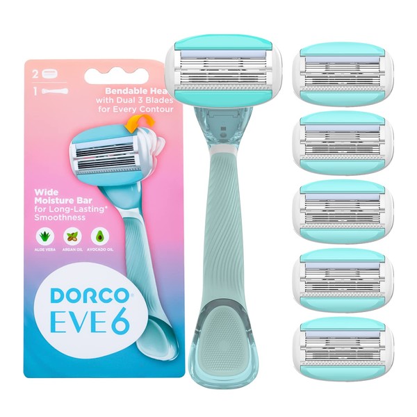 Dorco EVE6 Smooth Touch™ Razor for Women, Includes 1 Razor Handle and 6 Long-Lasting Razor Blade Refills| 1 Handle + 6 Cartridges (Handle + 6 Refills)