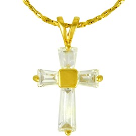 LIFETIME JEWELRY Small Cubic Zirconia Cross Necklace 24k Gold Plated Women & Men