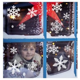300+ Snowflake Window Clings Christmas Decorations - White Snowflakes Decals for Winter Windows (8 Sheets)