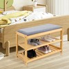 STRUGGLE Shoe Bench, Storage Bench with Cushion, 3-Tier Rattan Shoe