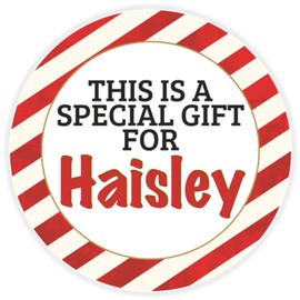 This is a Gift for Haisley - Circle Sticker Decal 3 Inch - Candy Cane Merry Christmas Gift Tag Present Tree Holiday Custom Name Santa Claus
