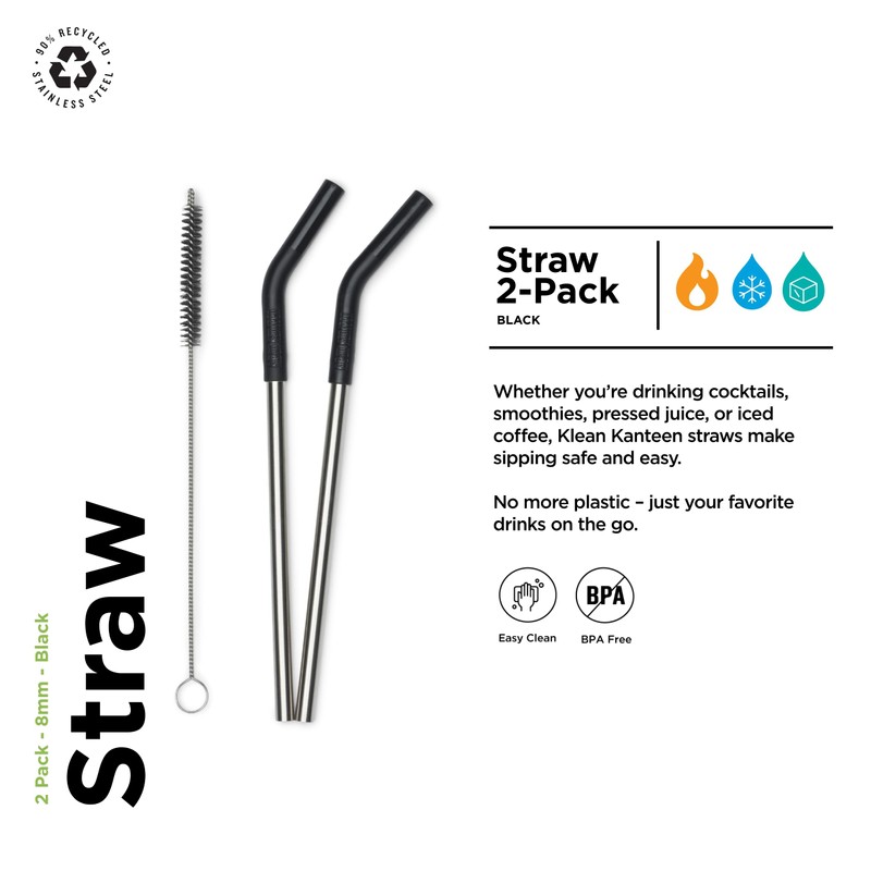 Klean Kanteen Straw 2 Pack - 8mm - Black