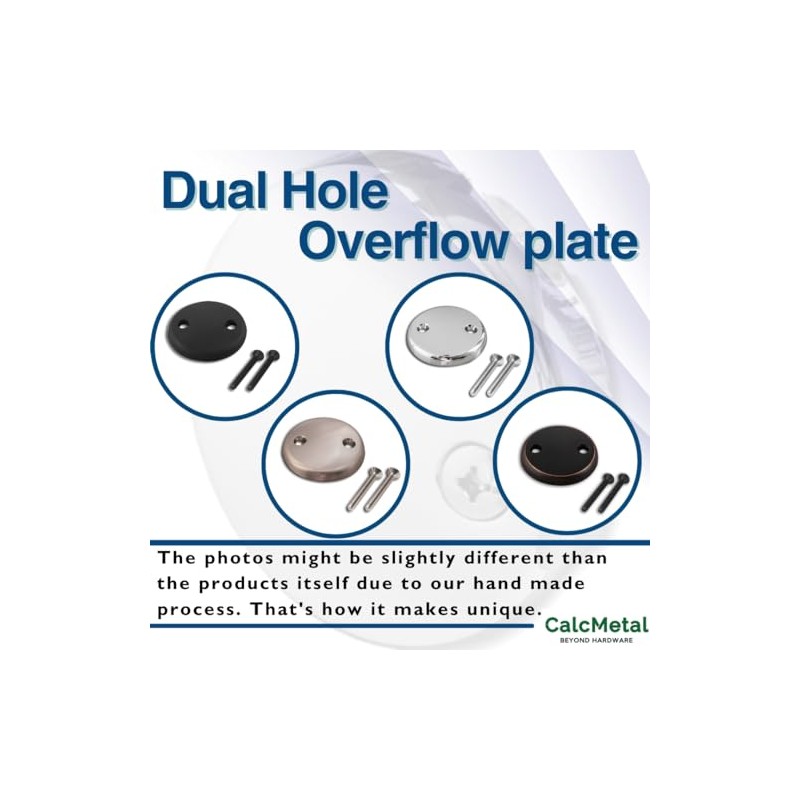 Dual Hole Bathtub Drain Overflow Plate with Two Matching Screws,