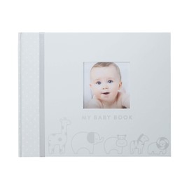 Pearhead Animals Baby Memory Book with Clean-Touch Baby Ink Pad, Gift for Baby Shower, Grey
