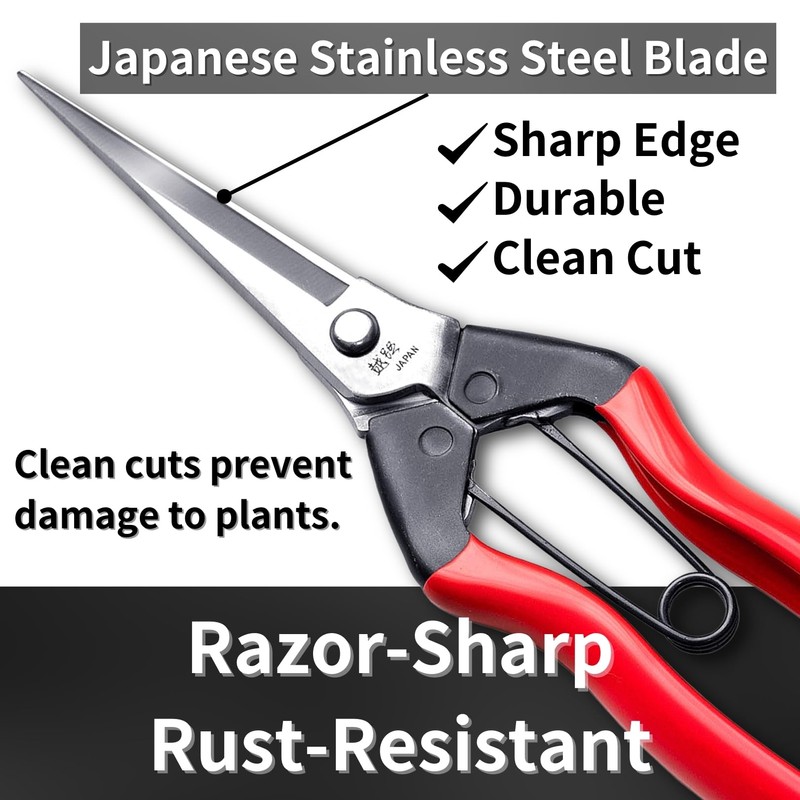 RANSHOU Japanese Garden Shears Long Blade 7.9" for Plants -
