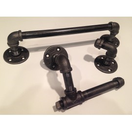 Urban bathroom set of Industrial Iron Pipe come with toilet paper holder, rack, and 14" towel holder