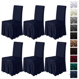 molasofa Chair Covers for Dining Room Set of 6 Stretch Chair Slipcovers with Skirt for Kitchen Seat Protectors Wedding Banquet Decor Kids Pets Spandex Fabric Washable (6pcs, Navy Blue)