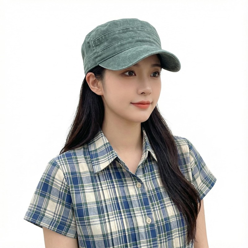 RUNQIU Plain Work Cap with Military Design, Fashionable Hat for