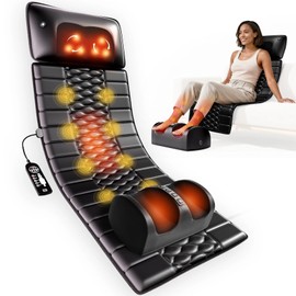 Toolzia Shiatsu Full Body Massage Mat with Heat - Detachable Massager Pad, 10 Vibrating Motors, 9 Intensity Levels