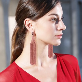 Adoshine Pink Tassel Earrings for Women Colorful Chandelier Earrings Big Boho Statement Tassel Layer Dangle Earrings Long Woven Large Bohemian Thread Fringe Dangle Drop Earrings