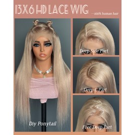 Ash Blonde Lace Front Human Hair Wig for Black Women,180% Density Pre Plucked Blonde Wig Human Hair 13x6 HD Transparent Long Straight Grey Lace Wig Bleached Invisible Knots with Baby Hair