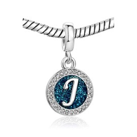 KunBead Jewelry Letter J Initial Charms Alphabet Girlfriend Engraved Anniversary Blue Charm for her for Bracelet