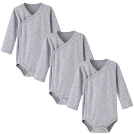 BINIDUCKLING Pack of 3 Baby Boys Girls Long Sleeve Wrap Bodysuits - 100% Cotton Baby Bodysuit with Side Poppers for Newborns - 12 Months, darkgray