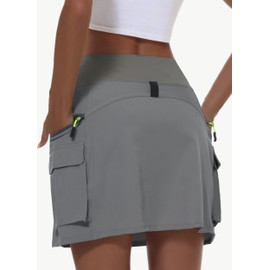 MIVEI Women's Hiking Cargo Skort Skirt High Waisted Golf Dressy Casual with Zipper Pockets Workout Sport Quick Dry Skirts Dark Gray