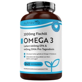 Nutravita High Dose Omega-3 (2000 mg) - 660 mg EPA & 440 mg DHA - Pure Fish Oil Soft Gels - Made in the UK
