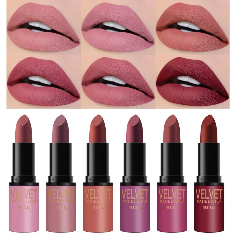 Petansy Lipstick Set 6 Colors Matte Durable Waterproof Velvet Smooth
