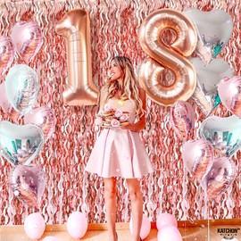 KatchOn XtraLarge Wavy Rose Gold Fringe Backdrop - 6.4x6.5 Feet Rose Gold Fringe Pack of 2 | Wine Bachelorette Party Decorations | Rose Gold Party Decorations, Rose Gold Birthday Decorations for Women