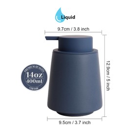 INGOFIN Ceramic Soap Dispenser, 14 oz Bathroom Hand Soap Dispenser, Liquid Dispenser with Pump, Refillable Modern Lotion Dish Dispenser for Kitchen, Matte Blue