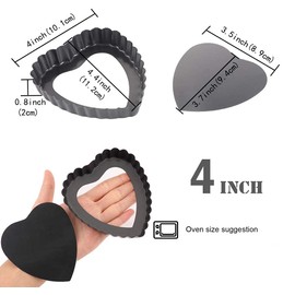 Mini sartén para tartas, paquete de 6 moldes para tartas en forma de corazón de 4 pulgadas, moldes para quiché en forma de corazón, con una bandeja inferior extraíble, utilizado para postres, hornear pasteles